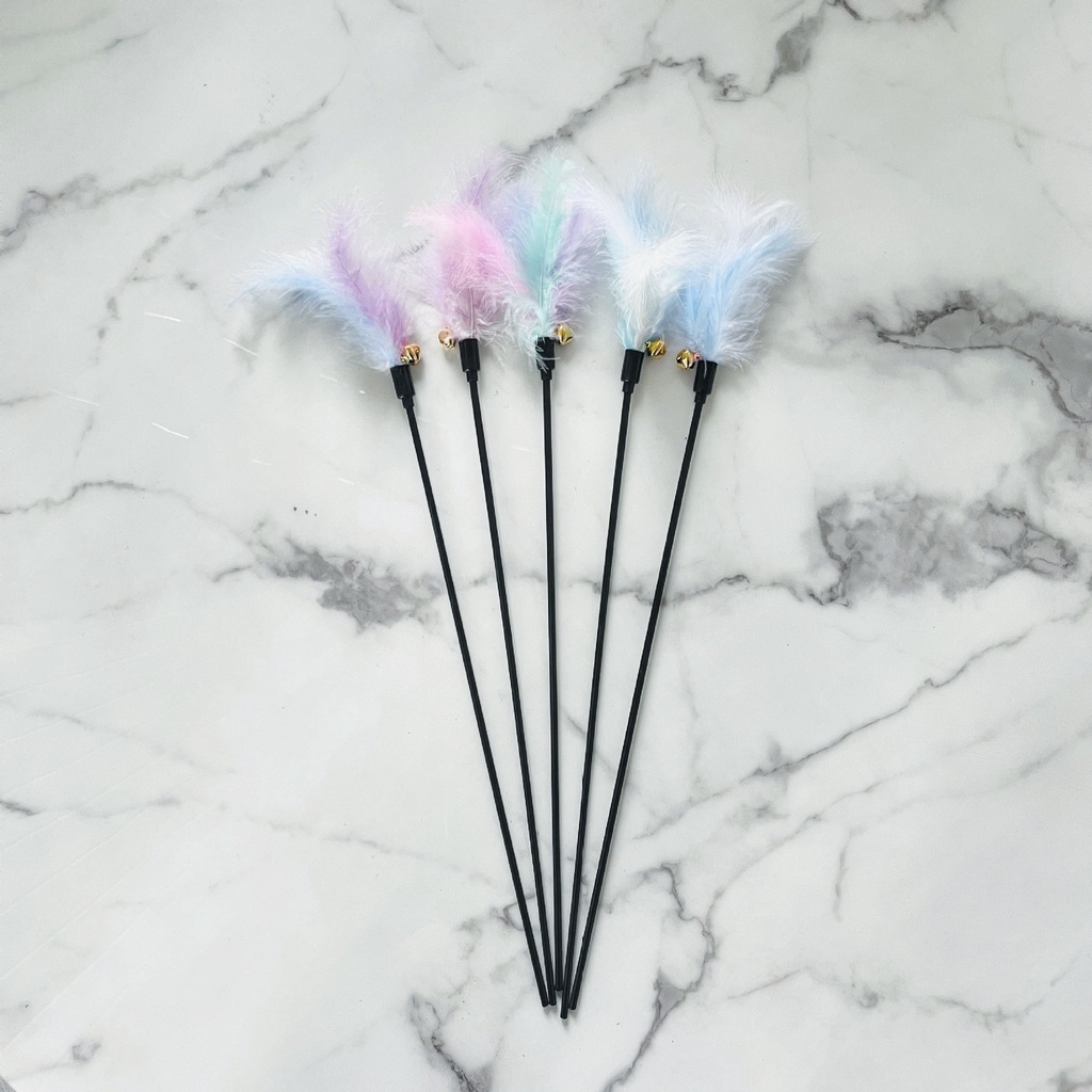 Deemar ไม้ตกแมว ไม่ล่อแมว ของเล่นแมว รุ่น ขนนกหลายสี มีกระดิ่ง สินค้าพร้อมส่ง  BF-107