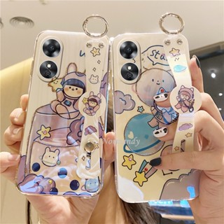 เคส Handphone Case OPPO A17 A17K A16K A77s A77 A57 4G 5G Blu-ray Rhinestone Cute Cartoon Wine Glass Girl Casing TPU Soft Case Shockproof Protective Back Cover with Wristband Stand เคสโทรศัพท์