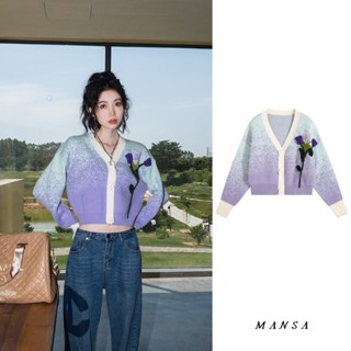 MANSA purple flower knit sweater  เสื้อคลุม เสื้อสเวตเตอร์ถัก เสื้อกันหนาวคริสต์มาส