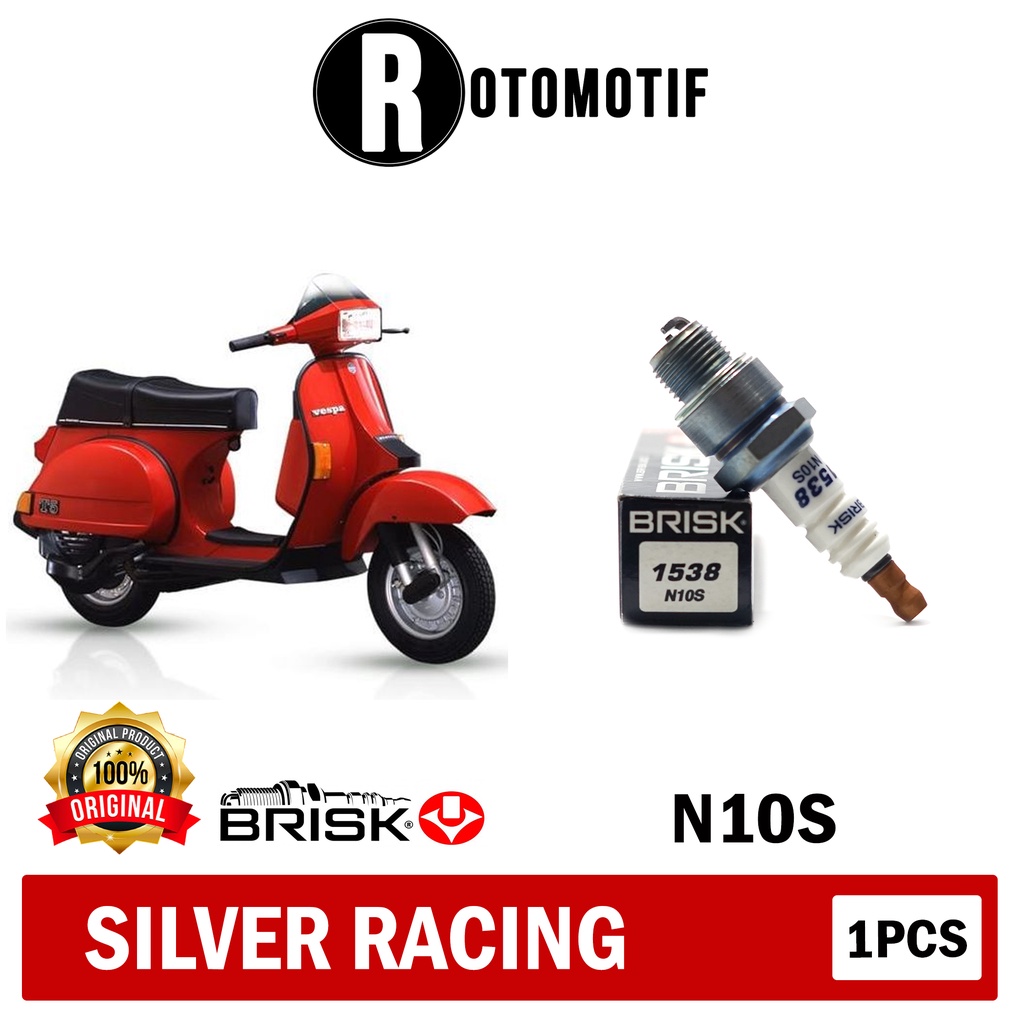 หัวเทียนเกลียวสั้น Vespa 2 จังหวะ Brisk Silver Racing N10S