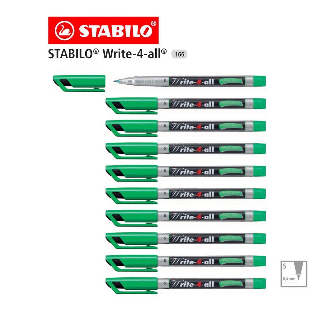 STABILO Write-4-all 166 ปากกา ปากกาเคมี ขนาดหัว S (0.4 mm.)(Green)10ด้าม ปากกามาร์กเกอร์ กลิ่นไม่ฉุน