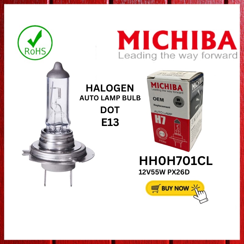 MICHIBA ไต้หวัน H7 หลอดไฟฮาโลเจน 12v 55w ไฟหน้ารถ Mentol Lampu Kereta อะไหล่ HH0H701CL -1 ชิ้น