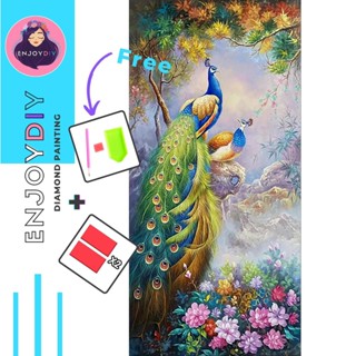 ครอสติสคริสตัล ลาย นกยูงคู่ 2 5d diy diamond painting แบบเม็ด ติดเต็ม เม็ดกลม EnjoyDIY พร้อมส่งจากไทย