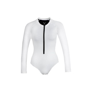 V ACTIVEWEAR 2021 BASIC BODYSUIT WHITE  บอดี้สูทใส่ว่ายน้ำ ผ้าหนา กัน UV UPF 50+ มีฟองน้ำในตัว ชุวว่ายน้ำสาวอวบแฟชั่น