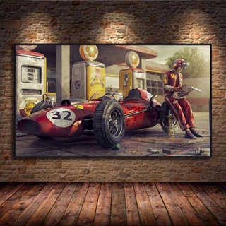 โปสเตอร์ภาพวาดผ้าใบ รูปรถแข่ง Ferraris F1 สไตล์วินเทจ คลาสสิก สําหรับตกแต่งผนัง 1011