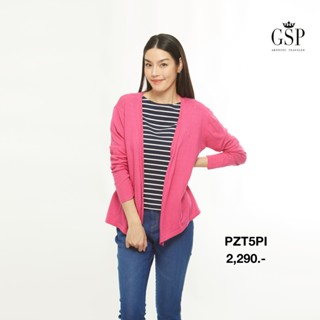 GSP จีเอสพี เสื้อคาดิแกนกันยูวี ผ้านิต แขนยาว สีชมพู ปักโลโก้GSP (PZT5PI)