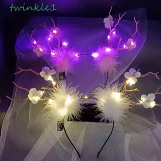 Twinkle1 ที่คาดผมคอสเพลย์ กวางเรนเดียร์ กวางเรนเดียร์ กวางเรนเดียร์ มีไฟ LED เหมาะกับงานปาร์ตี้คริสต์มาส สําหรับผู้หญิง