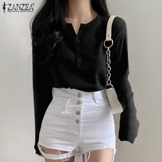 Zanzea เสื้อยืดลําลอง แขนยาว ผ้าถัก ทรงหลวม สําหรับผู้หญิง