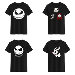 เสื้อยืดคอกลม พิมพ์ลาย Nightmare Before Christmas สีดํา สีขาว สําหรับผู้ชาย และผู้หญิง