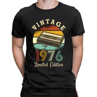 เสื้อยืด cotton เสื้อยืดผู้ชาย ของขวัญวันเกิดครบรอบ 43 ปี วินเทจ 1976 ปี เสื้อยืดผู้หญิงเสื้อยืดผู้หญิงเสื้อยืดลําลองเสื