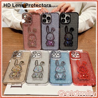 🔥 ทรายดูด 3D กระต่าย เคสไอโฟน11 กลิตเตอร์ ขัดใส &amp; ฟิล์มกระจกเลนส์ 2in1 ฝุ่นตาข่ายกันกระแทกสำหรับ เคส Apple iPhone 14 Plus เคสi11 13 Pro Max เคส iPhone 13 เคสไอโฟน14พลัส XR 12 iPhone11 HD Lens Protectors Case