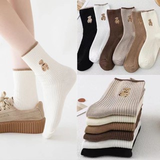 1Pair Autumn Winter Bear Socks Cute Japanese College Style Thickened Soft Comfortable Breathable Non-slip Sweat-absorbent Girls Mid-tube Socks