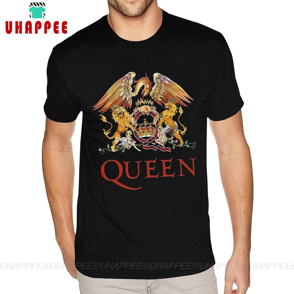 เสื้อยืดคอกลม ผ้าฝ้าย พิมพ์ลายโลโก้ Queen Crest Queen Rock Music สีดํา สไตล์คลาสสิก สําหรับผู้ชาย