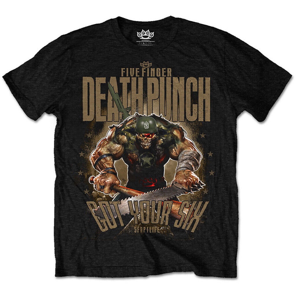 เสื้อยืดผ้าฝ้ายพิมพ์ลายคลาสสิก ขายดี เสื้อยืดคลาสสิก ลาย Five Finger Death Punch 'Sgt Major' สีดํา -