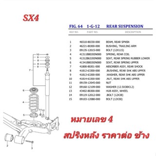 สปริงหลัง Suzuki SX4 อะไหล่แท้ เบิกศูนย์ 41311B80J00N000 คอล์ยสปริงหลัง