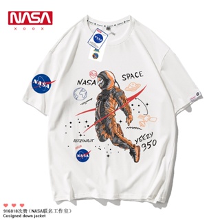 เสื้อยืดแขนสั้น ผ้าฝ้าย ทรงหลวม พิมพ์ลายนักบินอวกาศ nasa สําหรับผู้ชาย