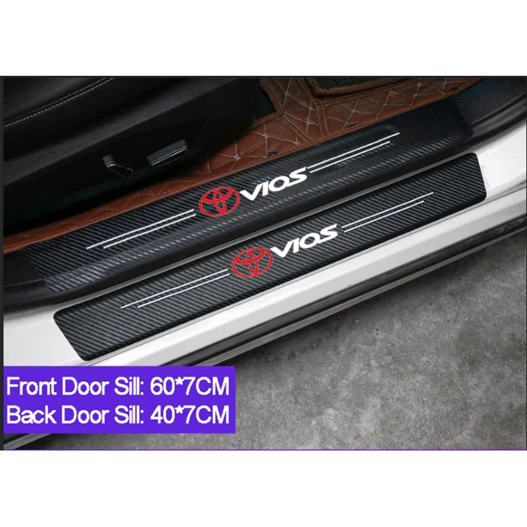 ตกแต่งบ้าน Toyota ประตู Sill ด้านข้าง Step Anti Scratch Protector คาร์บอน Fibre หนาสติกเกอร์หนังสําหรับ Vios Yaris Avanza Wish Rush Corolla Cross Hilux TRD GR Gazoo Racing GR กีฬา ส่งด่วน สั่งเลย