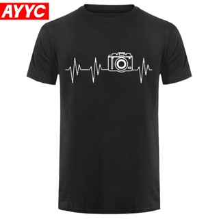 เสื้อยืดแขนสั้น ผ้าฝ้าย พิมพ์ลาย Heartbeat of Camera แฟชั่นฤดูร้อน สําหรับผู้ชายS-5XL