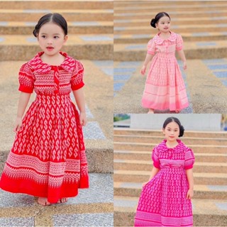 ชุดไทยเด็ก ชุดไทยเด็กคอบัว ชุดไทยกระโปรงยาว ชุดไทยเด็กสีแดง ชุดไทยเด็กสีชมพู