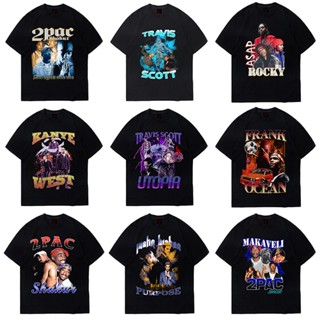 【ใหม่】Travis Scott Eminem LiL Peep Tupac 2pac T เสื้อ Asap Rocky Kanye West JuiceWrld Jay-z Hip Hop เสื้อยืด Biggie ขนาด