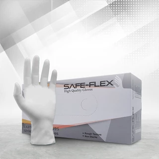 [ ส่งฟรี ⚡] ถุงมือไนไตร แท้ 100% สีขาว SAFE-FLEX ชนิดไม่มีแป้ง 100 ชิ้น/กล่อง ยืดหยุ่นได้ดีมาก ถุงมือสีขาว ถุงมือยาง
