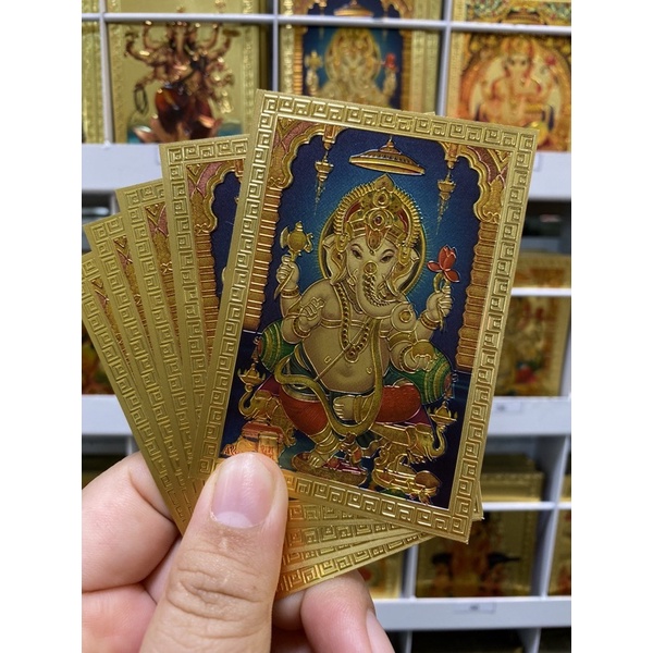 No.25 แผ่นทองรูปองค์เทพจากอินเดีย แผ่นทองรูปพระพิฆเนศ องค์เทพพระศิวะ พระแม่อุมาเทวี พระแม่ลักษมี ขนาด 6 x8.5 cm
