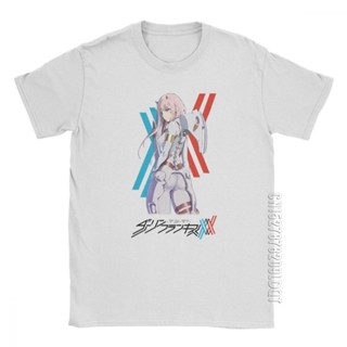 เสื้อยืดไม่ต้องรีด ที่รักในเสื้อยืด Franxx 02 ศูนย์สองนักบินสูทเสื้อยืดผู้ชายมีสไตล์ผ้าฝ้ายบริสุทธิ์แขนสั้นเสื้อทีเชิ้ตป