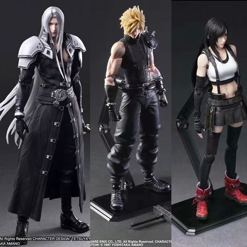 Play Arts Final Fantasy 7 VII Sephiroth Cloud Strife Tifa Lockhart Action Figure Remake ของเล่น 25 ซม.ชั้นวางหนังสือตกแต่ง