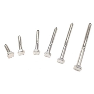 เกลียวปล่อยหัวหกเหลี่ยม สแตนเลส 1/4x1"-5" เกรด 304 แท้ เกลียวปล่อยไม้สแตนเลส สกรูไม้สแตนเลส