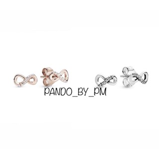 (พร้อมส่ง) Infinity Stud Earrings Silver &amp; Rose gold ต่างหูinfinity ต่างหูPandora ของเเท้100%