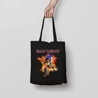 Iron MAIDEN totebag totebag ซิปวงร็อคเมทัลผ้าใบ / กระเป๋าโท้ท สีดําล้วน วินเทจ ผ้าใบ ผู้ชาย ผู้หญิง