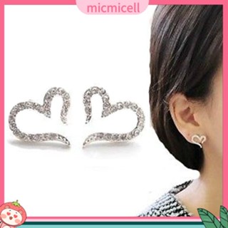 (micmicell) เครื่องประดับแฟชั่นสตรีต่างหูแบบติดหูแบบเปิดรูปหัวใจคริสตัล rhinestone