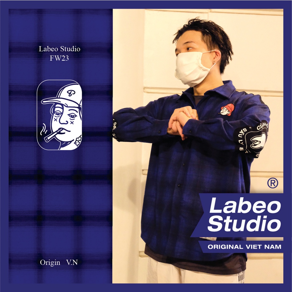 LB85 เสื้อเชิ้ตลายตารางหมากรุกผ้าสักหลาด Labeo Studio โอเวอร์ไซส์ แบรนด์ท้องถิ่น