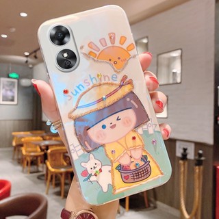 พร้อมส่ง เคสโทรศัพท์มือถือแบบนิ่ม กันกระแทก ลายการ์ตูนเด็กผู้หญิง ดวงอาทิตย์น่ารัก ประดับพลอยเทียม ระยิบระยับ หรูหรา สําหรับ OPPO A17 A77S A77 5G A57 4G 2022 A96 4G A76 A17 OPPOA77s