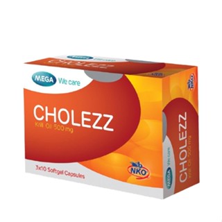 Mega Cholezz Krill Oil 500mg บริสุทธิ์จากทะเลน้ำลึกเพื่อหัวใจ ข้อ และลดอาการปวดประจำเดือน 30 แคปซูล