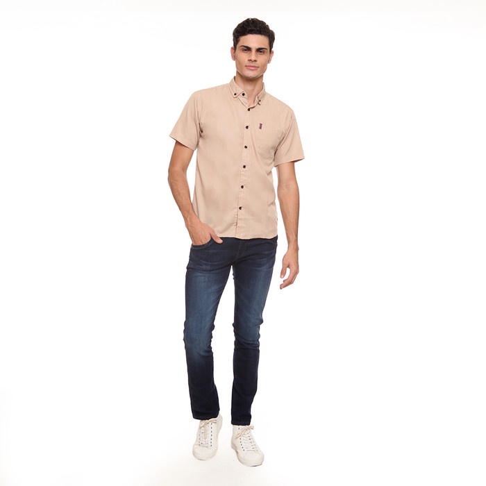 KEMEJA MENS SHIRT เสื้อเชิ้ตแขนสั้นลําลองสําหรับผู้ชาย รุ่นใหม่ล่าสุดมีกระเป๋า - Jfashion Heri - ครี