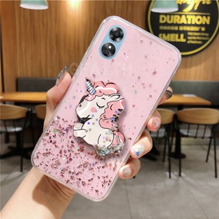 ใหม่ เคสโทรศัพท์มือถือแบบนิ่ม ใส กันกระแทก ลายการ์ตูนยูนิคอร์นน่ารัก พร้อมที่ตั้งวาง สําหรับ OPPO A58 NFC A78 NFC 4G 5G 2023 A58 OppoA78