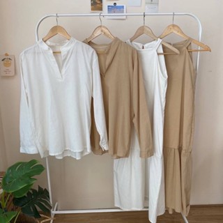 W1509 coco couple set มี4สี เสื้อคู่ชายหญิง เสื้อคู่รัก เสื้อคอจีนผู้ชาย ชุดเดรสใส่ไปทะเล