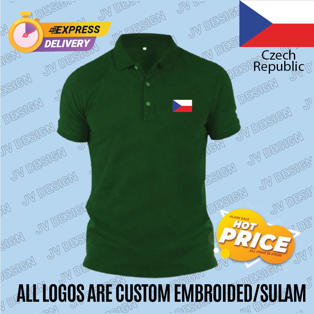 CZECH REPUBLIC FLAG EMBROIDERY (SULAM) DESIGN 200GSM TAILORED COLLAR SHIRT