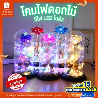 โคมไฟกุหลาบ โดมแก้วมีไฟ Led กุหลาบแต่งห้อง ตกแต่งบ้าน ของขวัญทุกเทศกาล