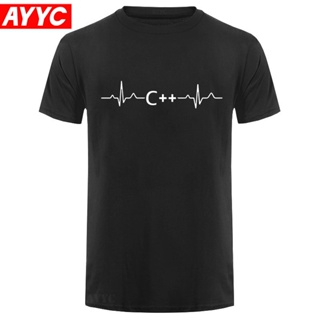 เสื้อยืดแขนสั้น ผ้าฝ้าย พิมพ์ลาย Heartbeat C Lauguage Hacker แฟชั่นฤดูร้อน สําหรับผู้ชาย &amp;amp; เสื้อยืดS-5XL