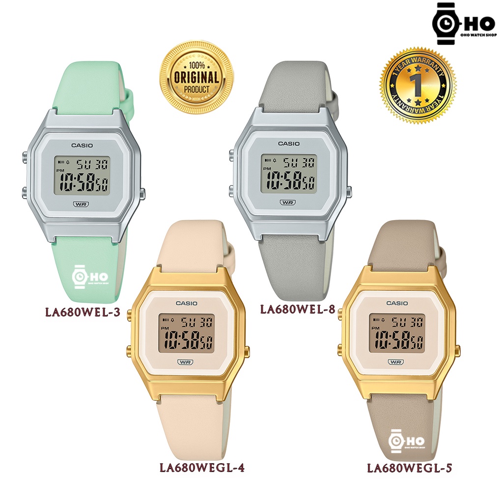 Casio Digital นาฬิกาข้อมือผู้หญิง สายหนังแท้ รุ่น LA680WEL-3,LA680WEL-8,LA680WEGL-4,LA680WEGL-4,LA68