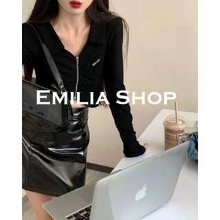 EMILIA SHOP  เสื้อครอป เสื้อแขนยาวไหมพรม เสื้อผ้าแฟชั่นผู้หญิง 2022 ใหม่  fashion Stylish สวยงาม Korean Style S051040 36Z230909