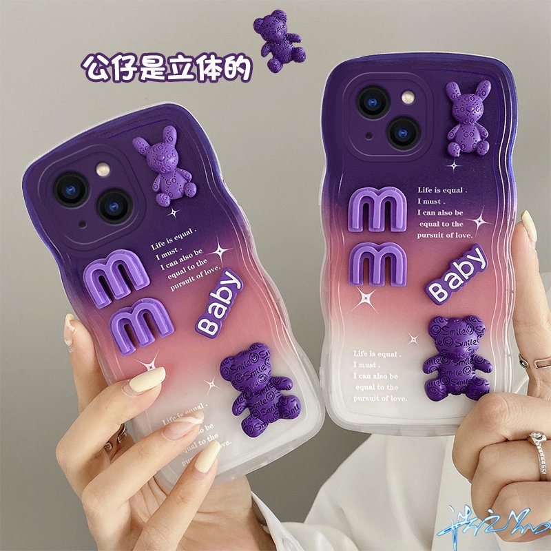 เคสป้องกันโทรศัพท์มือถือ ลายหมี 3D ไล่โทนสี สําหรับ iPhone 7 Plus 8 Plus 6 Plus 6S Plus 14 13 12 11 Pro Max X XS XR XS Max