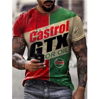 เสื้อยืดแขนสั้น คอกลม พิมพ์ลายตัวอักษร Castrol retro 3D แฟชั่นฤดูร้อน สําหรับผู้ชาย T2022