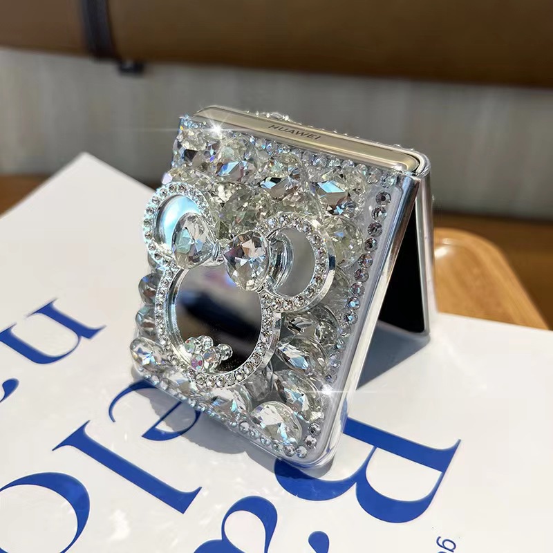 เคส Rhinestone กระจก Samsung ZFlip8/7/7FE/6 5/4/3 เคสโทรศัพท์ OPPO FindN3Flip/N2 Flip แฟชั่นเคสหน้าจอพับเคสเพชรเต็ม