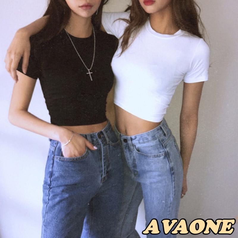 𝐀𝐕𝐀𝐎𝐍𝐄 เสื้อครอปแขนสั้น คอกลม ใส่สบาย น่ารักๆ