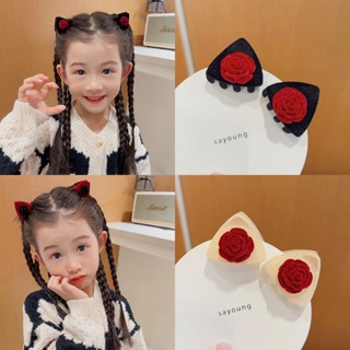 กิ๊บติดผม รูปหูแมวน่ารัก สีไวน์แดง ขาว สไตล์เกาหลี เหมาะกับฤดูใบไม้ร่วง สําหรับเด็ก