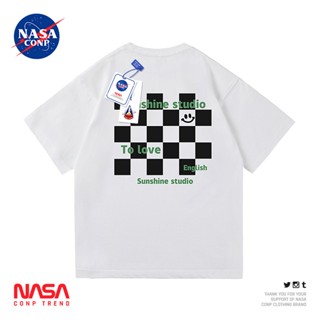 เสื้อยืดแขนสั้นลําลอง ทรงหลวม พิมพ์ลายหน้ายิ้ม NASA แฟชั่นฤดูร้อน สไตล์อเมริกัน สําหรับคู่รัก