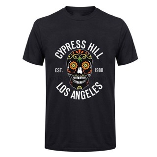 เสื้อยืดสีพื้น Cypress Hill เสื้อยืดกะโหลกดอกไม้กะโหลกศีรษะ 1988 โลโก้วงอย่างเป็นทางการบุรุษ Tees ท็อปส์ซูสีดํา